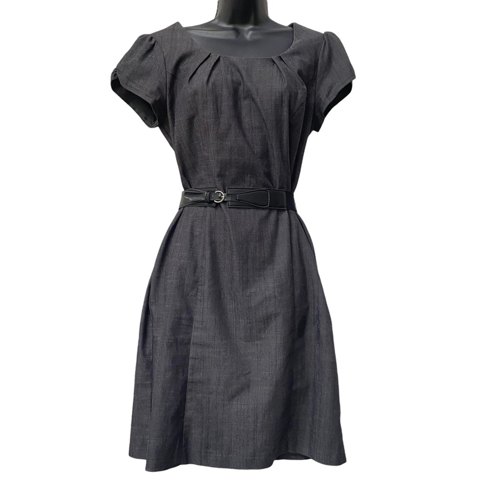 AGB Solid Gray Sheath Dress Belted Puff Sleeves - size 12